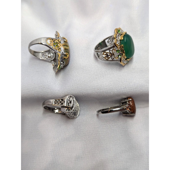 Statement Rings Sz 8 Lot of 4 Stone Crystal Cocktail Rings Silver Tone Band - Picture 2 of 4